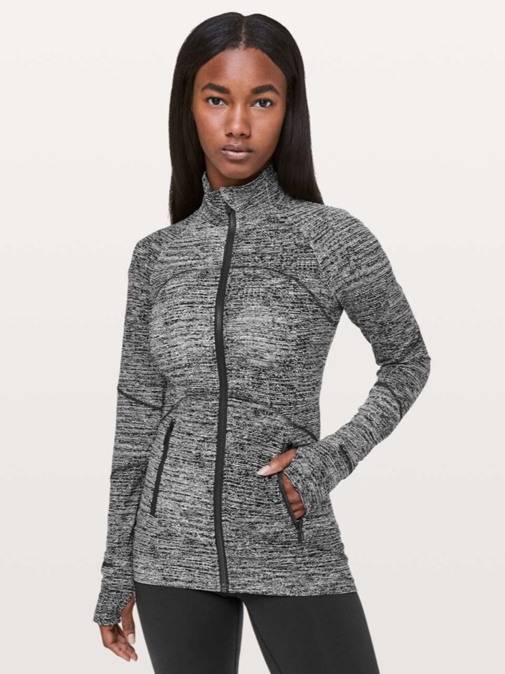 lululemon Contour Jacket - White Black Tweed Twillines Black and White Zip-Up 4